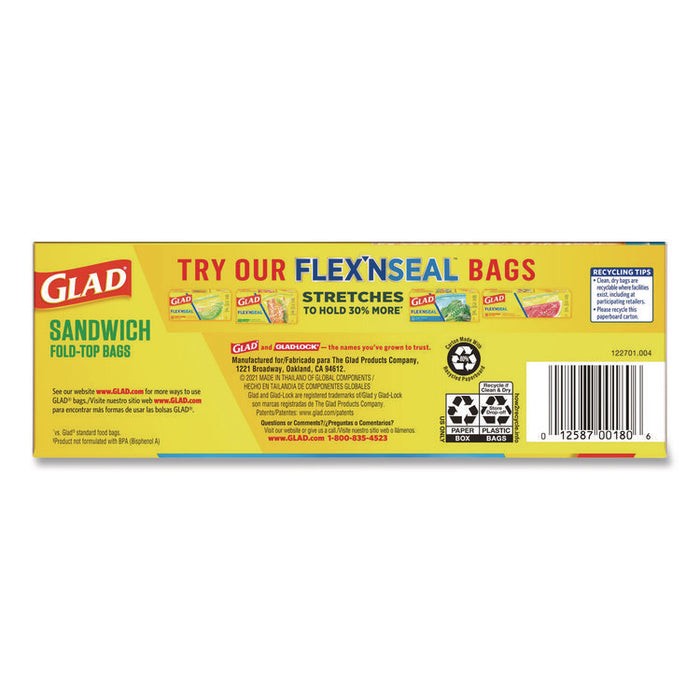 Fold Top Food Storage Plastic Sandwich Bags, 6.5 x 5.5, Clear, 180 Bags/Box, 12 Boxes/Carton