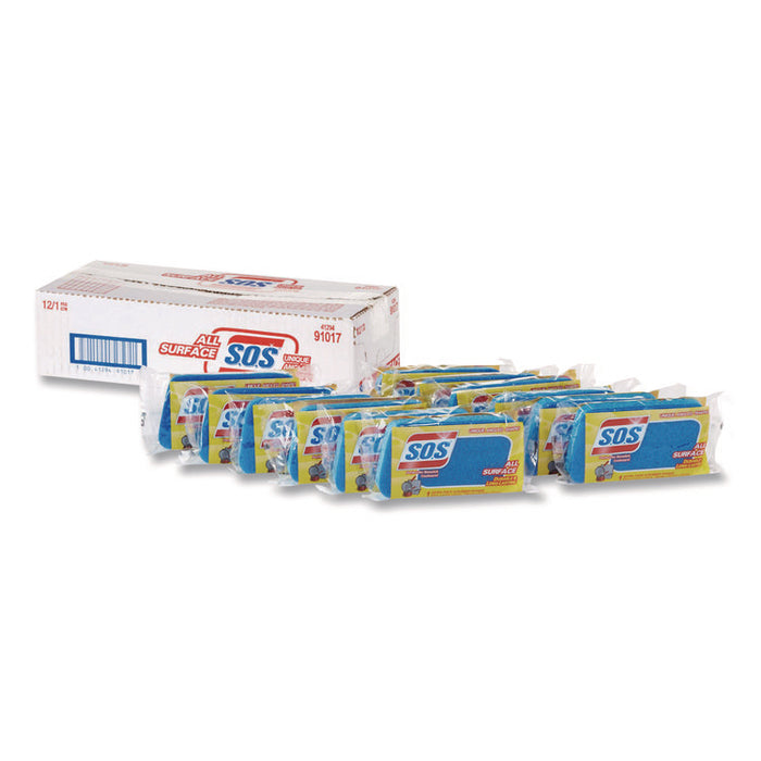 All Surface Scrubber Sponge, 2.5 x 4.5, 0.9" Thick, Dark Blue/Light Blue, 12/Carton