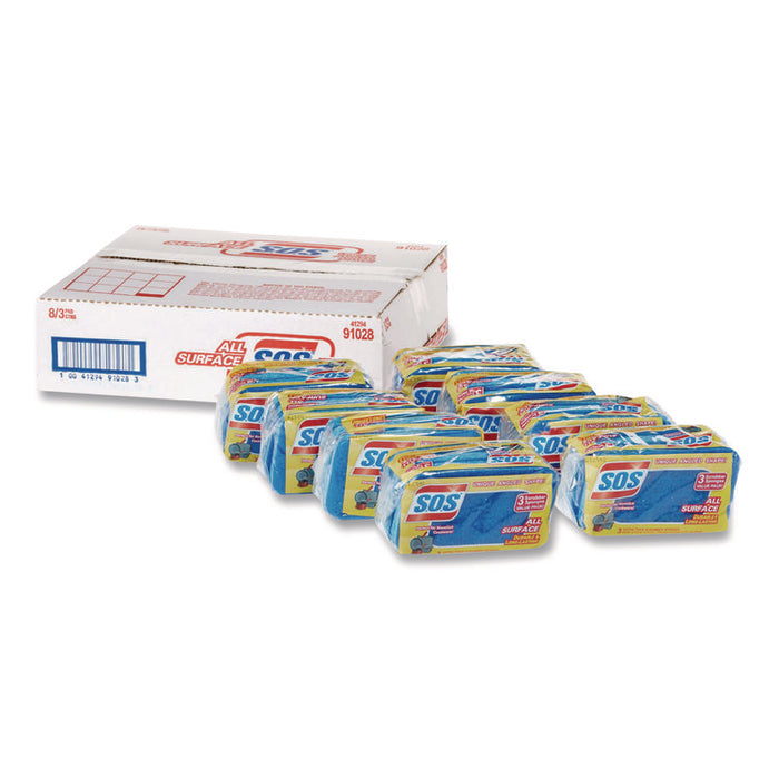 All Surface Scrubber Sponge, 2.5 x 4.5, 0.9" Thick, Dark Blue/Light Blue, 3/Pack, 8 Packs/Carton