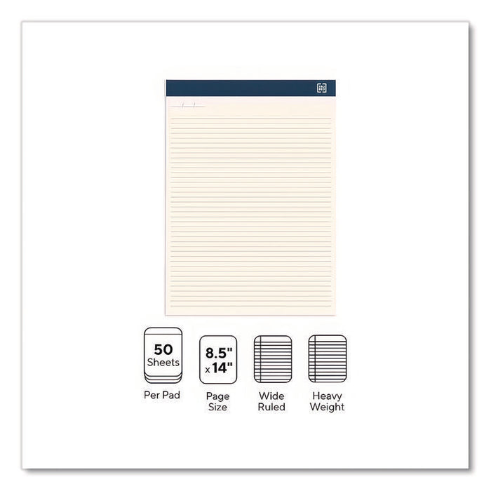 Notepads, Wide/Legal Rule, (50) Ivory 8.5 x 14 Sheets, 12/Pack