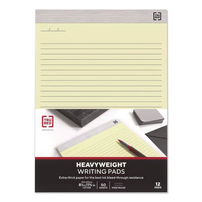 Notepads, Wide/Legal Rule, (50) Canary Yellow 8.5 x 11 Sheets, 12/Pack