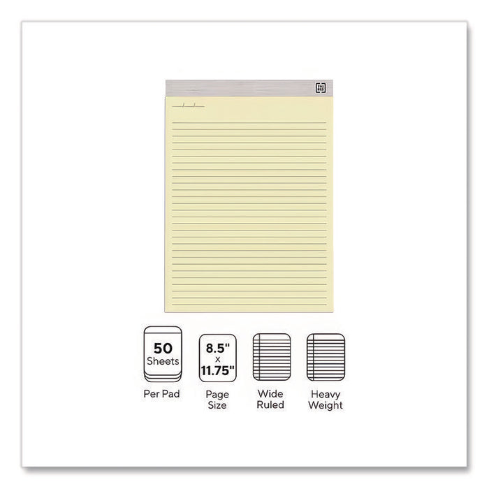 Notepads, Wide/Legal Rule, (50) Canary Yellow 8.5 x 11 Sheets, 12/Pack