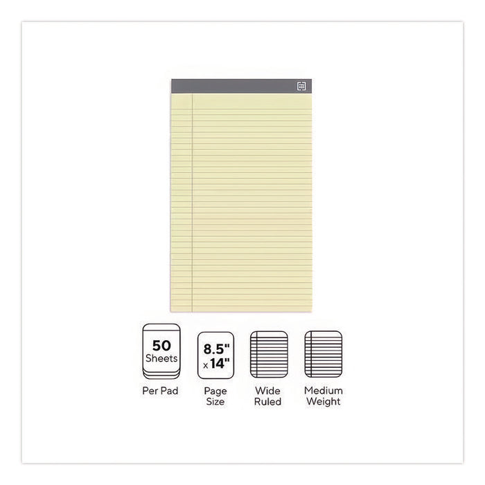Notepads, Wide/Legal Rule, (50) Canary 8.5 x 14 Sheets, 12/Pack
