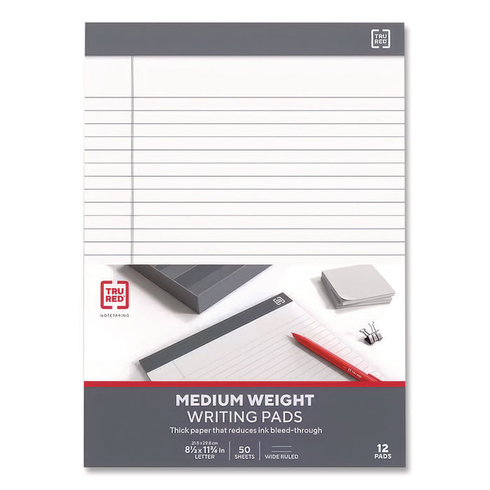 Notepads, Wide/Legal Rule, (50) White 8.5" x 11" Sheets, 12/Pack