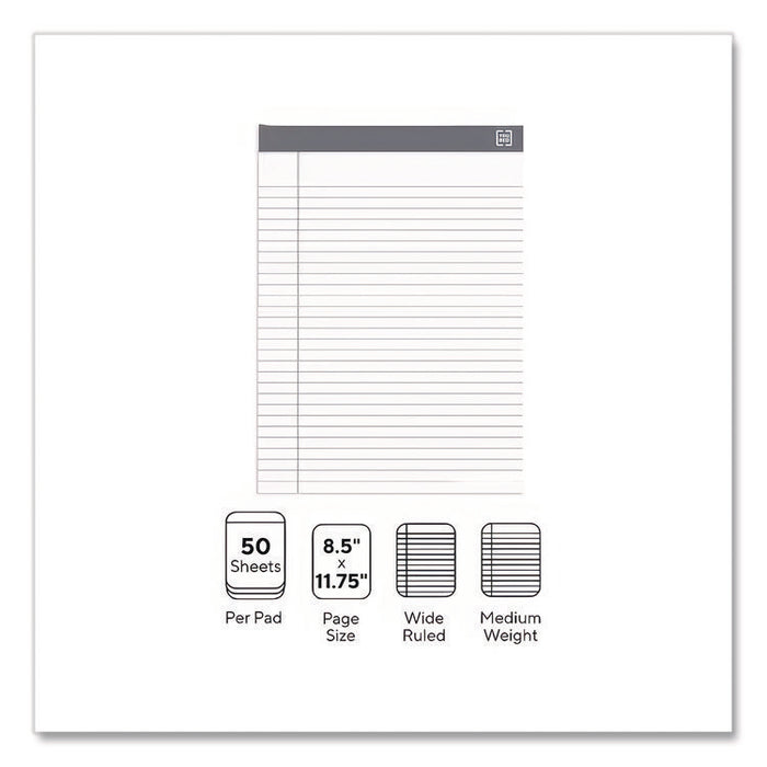 Notepads, Wide/Legal Rule, (50) White 8.5" x 11" Sheets, 12/Pack