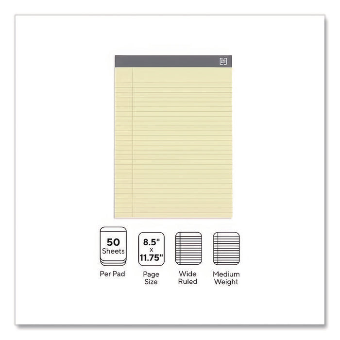 Notepads, Wide/Legal Rule, (50) Canary 8.5 x 11 Sheets, 12/Pack
