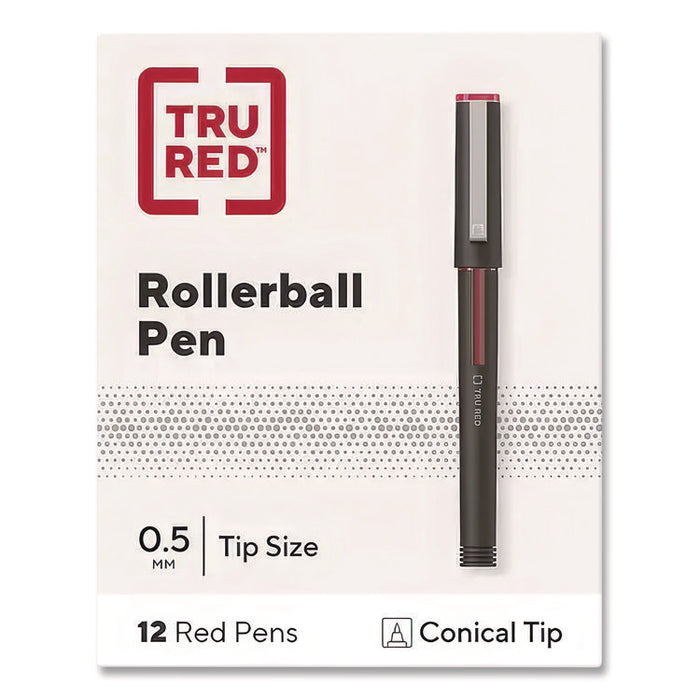 Rollerball Pen, Stick, Fine 0.5 mm, Red Ink, Black/Red/Clear Barrel, Dozen