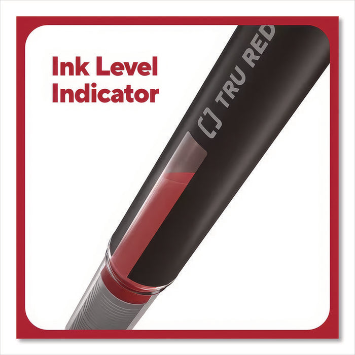 Rollerball Pen, Stick, Fine 0.5 mm, Red Ink, Black/Red/Clear Barrel, Dozen