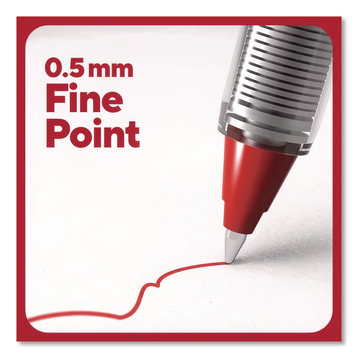 Rollerball Pen, Stick, Fine 0.5 mm, Red Ink, Black/Red/Clear Barrel, Dozen