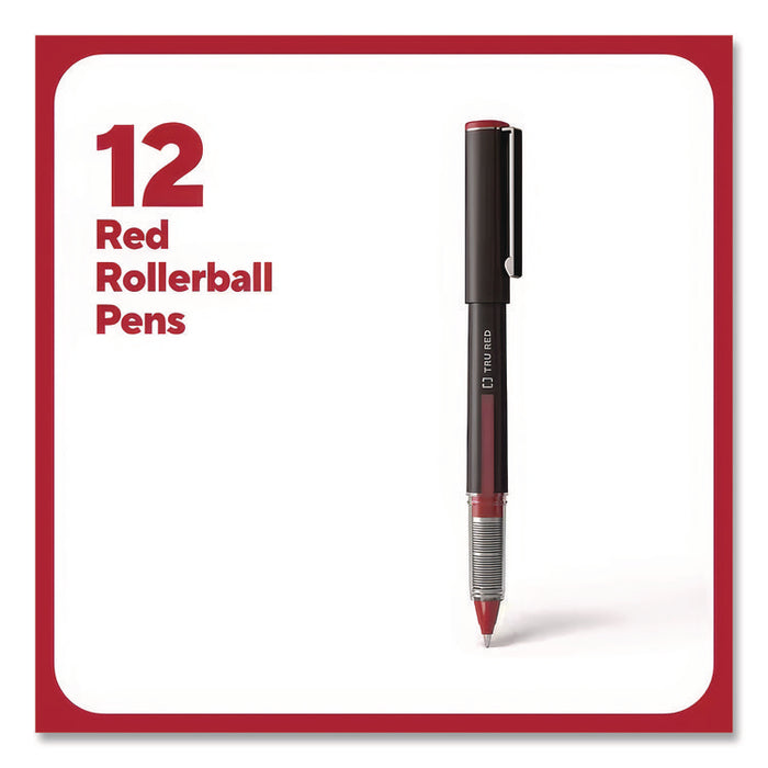 Rollerball Pen, Stick, Fine 0.5 mm, Red Ink, Black/Red/Clear Barrel, Dozen
