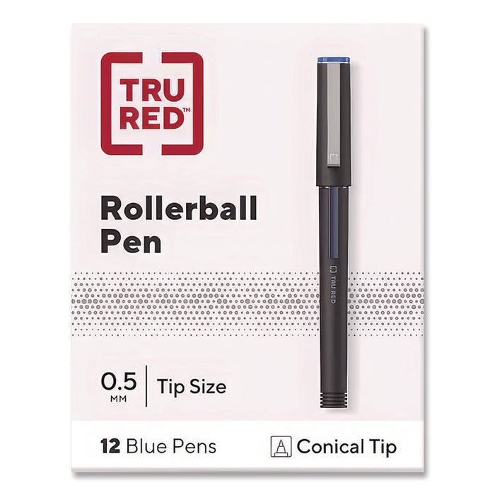 Rollerball Pen, Stick, Fine 0.5 mm, Blue Ink, Black/Blue/Clear Barrel, Dozen