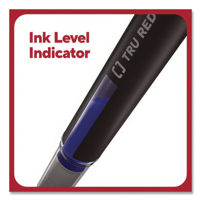 Rollerball Pen, Stick, Fine 0.5 mm, Blue Ink, Black/Blue/Clear Barrel, Dozen