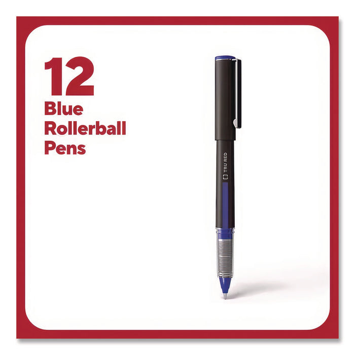 Rollerball Pen, Stick, Fine 0.5 mm, Blue Ink, Black/Blue/Clear Barrel, Dozen