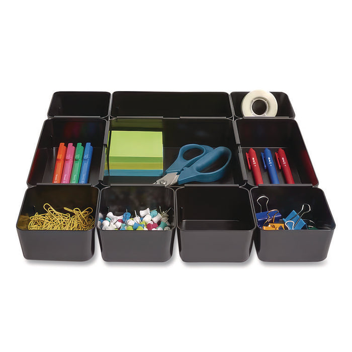 Ten-Compartment Plastic Drawer Organizer, 7.83 x 8.19 x 5.35, Black