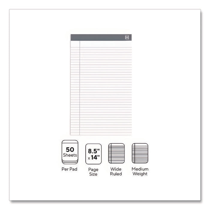 Notepads, Wide/Legal Rule, (50) White 8.5 x 14 Sheets, 12/Pack