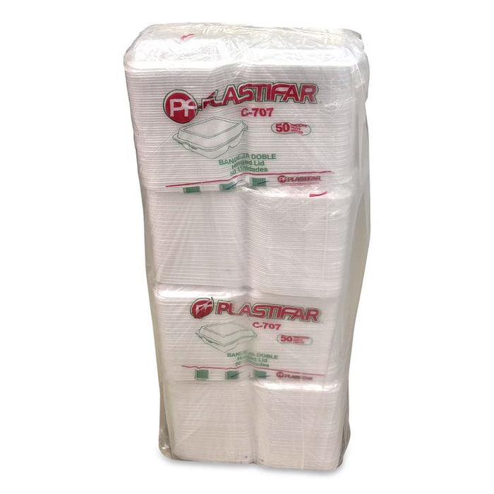 Foam Hinged Lid Containers, 3-Compartment, 7.56 x 8.25 x 2.38, White, Foam, 200/Carton