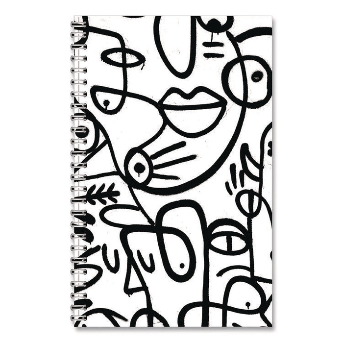 Recycled Non-Dated Monthly/Weekly Planner, Abstract Faces, Black/White Cover, Undated