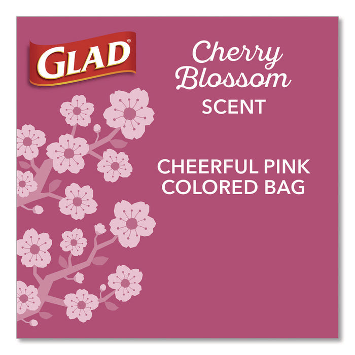OdorShield Small Drawstring Trash Bags, 4 gal, Cherry Blossom Scent, 0.5 mil, 18" x 17", Pink, 34/Box