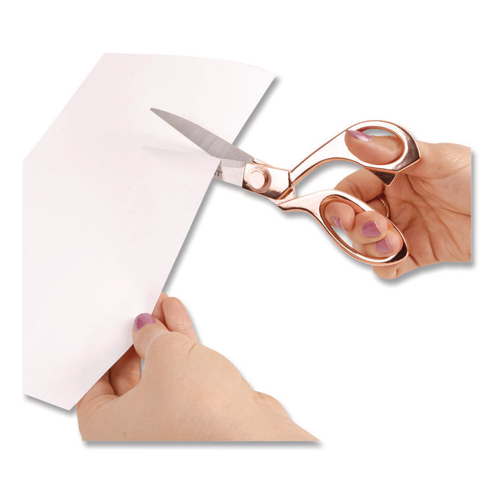 Vintage Stainless Steel Scissors, 8" Long, Offset Rose Gold Handle