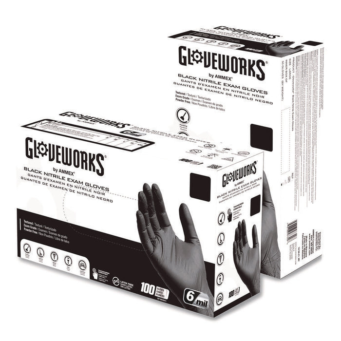 Nitrile Exam Gloves, Powder-Free, Small, 6 mil Thick, 9.5" Long, Black, 100/Box