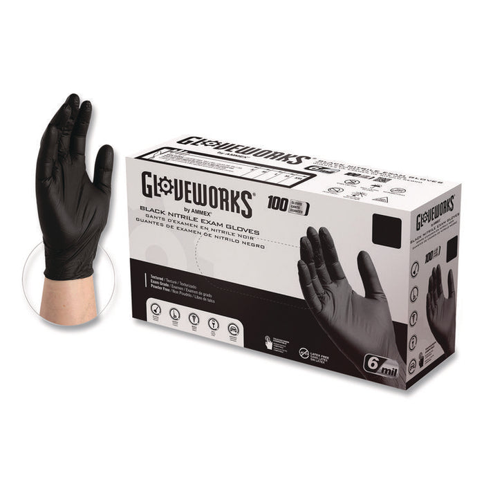Nitrile Exam Gloves, Powder-Free, XX-Large, 6 mil Thick, 9.5" Long, Black, 100/Box