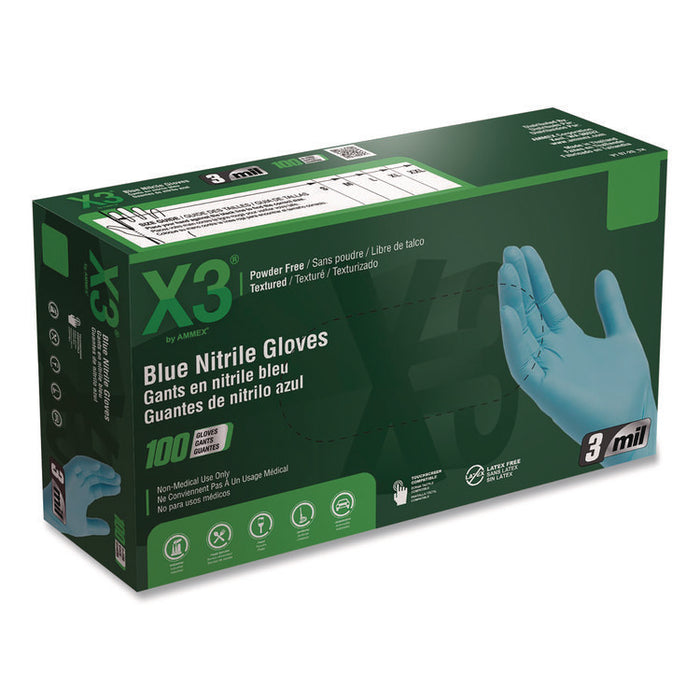Industrial Nitrile Gloves, Powder-Free, Medium, 3 mil Thick, 9.5" Long, Blue, 100/Box