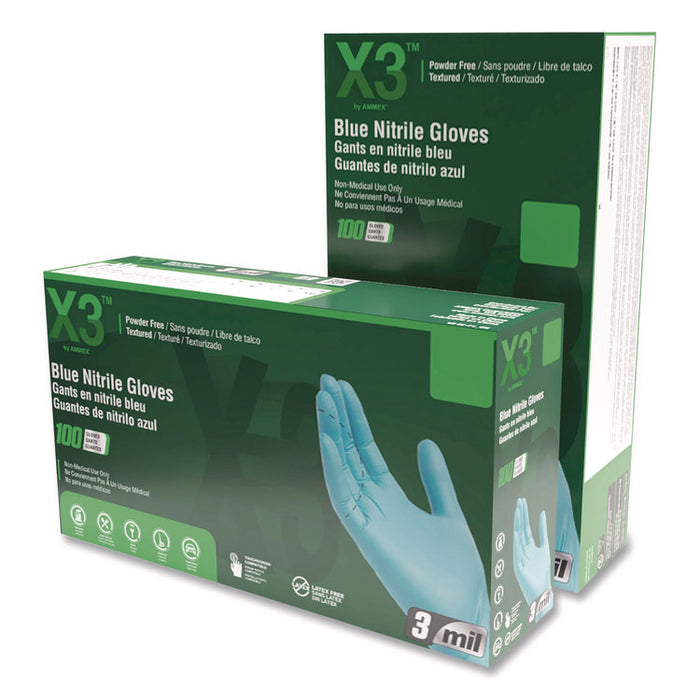 Industrial Nitrile Gloves, Powder-Free, Medium, 3 mil Thick, 9.5" Long, Blue, 100/Box