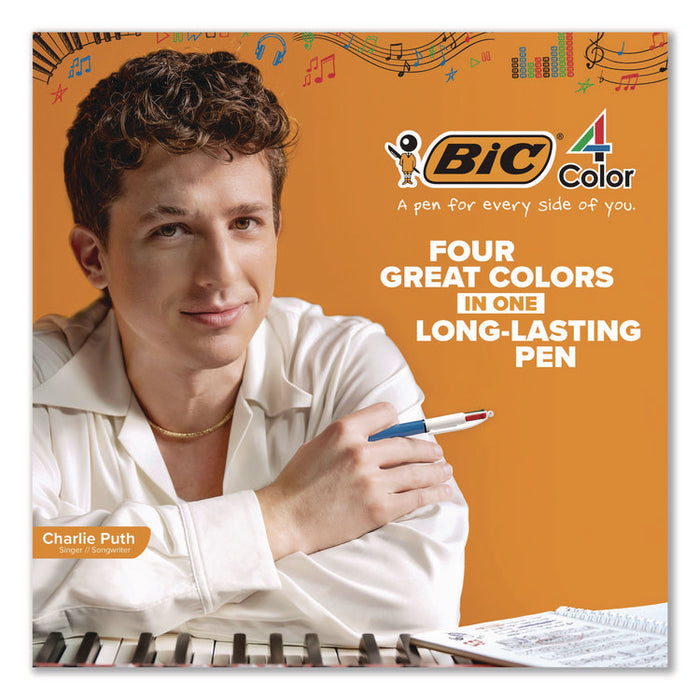4-Color Multi-Color Ballpoint Pen, Retractable, Medium 1 mm, Black/Blue/Green/Red Ink, Blue/White Barrel, 12/Box