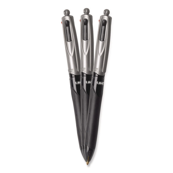 4-Color Pro Grip Multi-Color Ballpoint Pen, Retractable, Medium 1 mm, Black/Blue/Green/Red Ink, Black/Gray Barrel, Dozen
