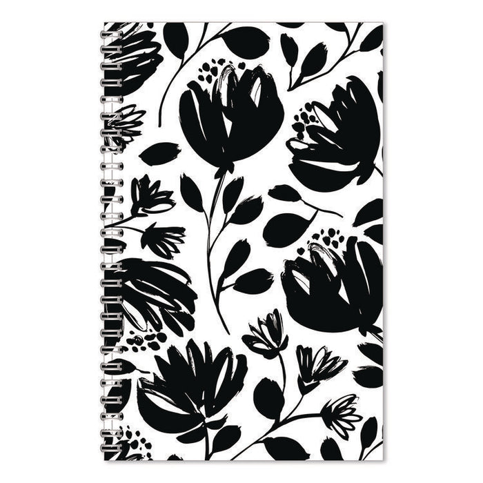 Recycled Non-Dated Monthly/Weekly Planner, Black and White Floral, Black/White Cover,  Undated