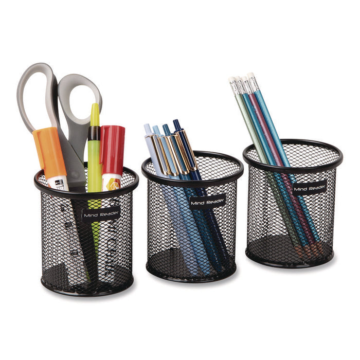 Metal Mesh Utensil Holder, 3.5" dia x 3.7"h, Black, 3/Pack