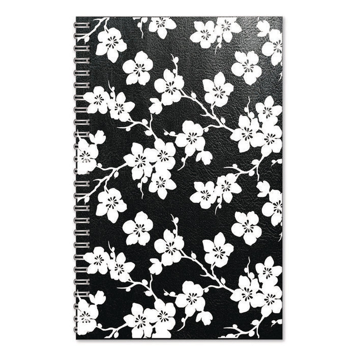 Recycled Non-Dated Monthly/Weekly Planner, Cherry Blossoms, Black/White Cover, Undated