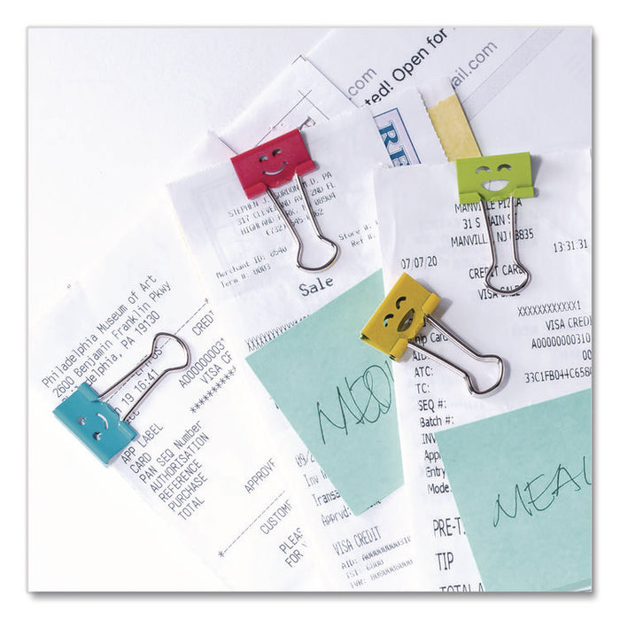 Smiling Face Binder Clips, Small, Assorted Colors, 42/Pack