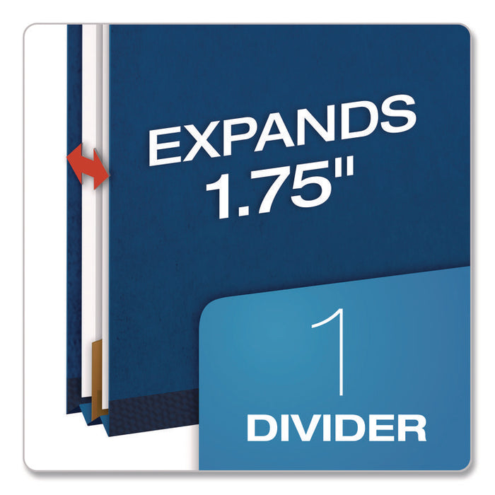 Pressboard Top Tab Classification Folders, 2/5-Cut Tab, Expands 1.75", 1 Divider, 4 Fasteners, Letter Size, Dark Blue, 10/Box