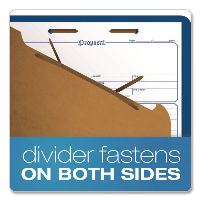 Pressboard Top Tab Classification Folders, 2/5-Cut Tab, Expands 1.75", 1 Divider, 4 Fasteners, Letter Size, Dark Blue, 10/Box