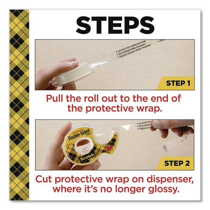 Double-Sided Permanent Tape in Handheld Dispenser, 1" Core, 0.5" x 500", 6/Pack