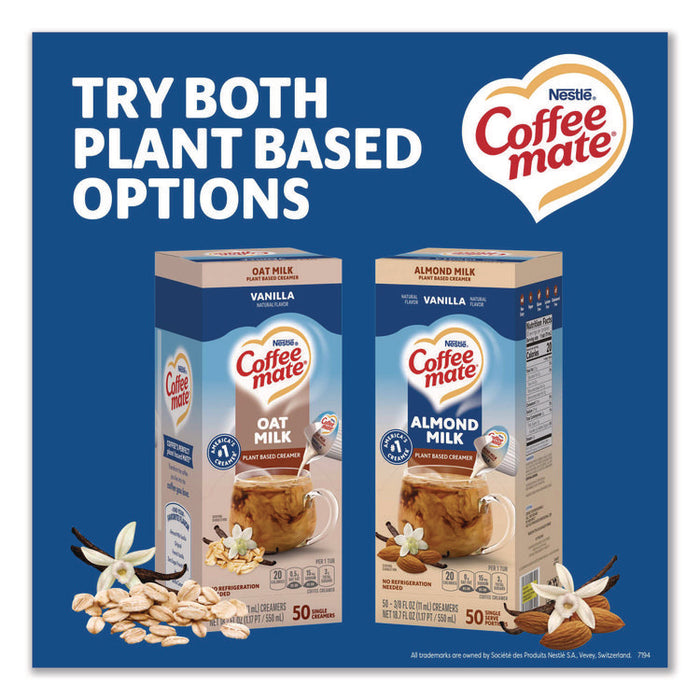 Plant-Based Almond Milk Non-Dairy Liquid Creamer Singles, Natural Vanilla, 0.38 oz Mini Cups, 200/Carton