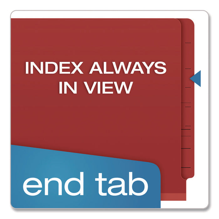 Pressboard End Tab Classification Folders, Straight Tab, Expands 1.75", 1 Divider, 4 Fasteners, Letter Size, Red, 10/Box