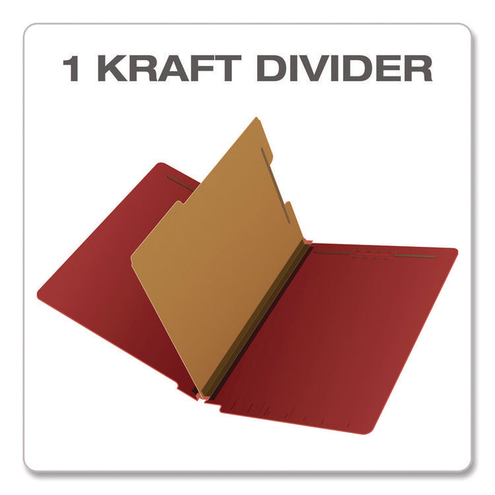 Pressboard End Tab Classification Folders, Straight Tab, Expands 1.75", 1 Divider, 4 Fasteners, Letter Size, Red, 10/Box