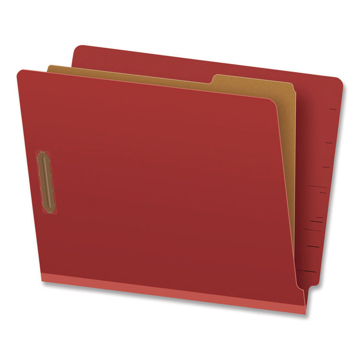 Pressboard End Tab Classification Folders, Straight Tab, Expands 1.75", 1 Divider, 4 Fasteners, Letter Size, Red, 10/Box