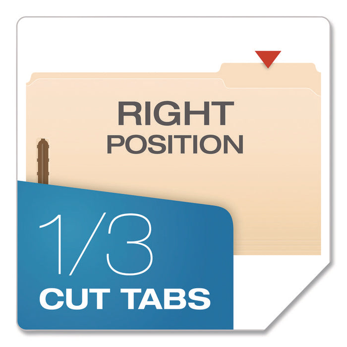 Manila Fastener Folders, 1/3-Cut Tab: Right, Expands 1.5", 2 Fasteners, Legal Size, Manila, 50/Box