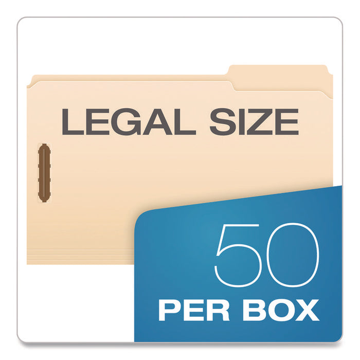 Manila Fastener Folders, 1/3-Cut Tab: Right, Expands 1.5", 2 Fasteners, Legal Size, Manila, 50/Box