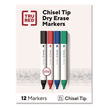 Tank Dry Erase Markers, Broad Chisel Tip, Assorted Colors, 12/Pack