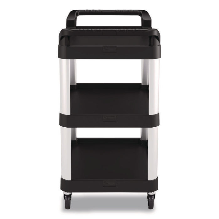 Three-Shelf Service Cart, Metal/Plastic, 3 Shelves, 300 lb Capacity, 20" x 34" x 37.92", Black