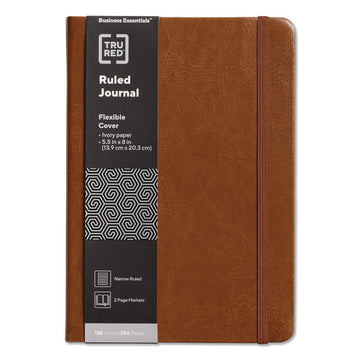 Flexible-Cover Business Journal with Elastic Closure, 1-Subject, Narrow Rule, Cognac Cover, (128) 8 x 5.5 Sheets