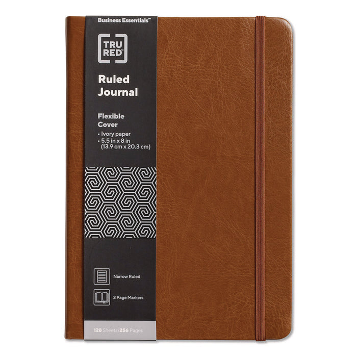 Flexible-Cover Business Journal with Elastic Closure, 1-Subject, Narrow Rule, Cognac Cover, (128) 8 x 5.5 Sheets