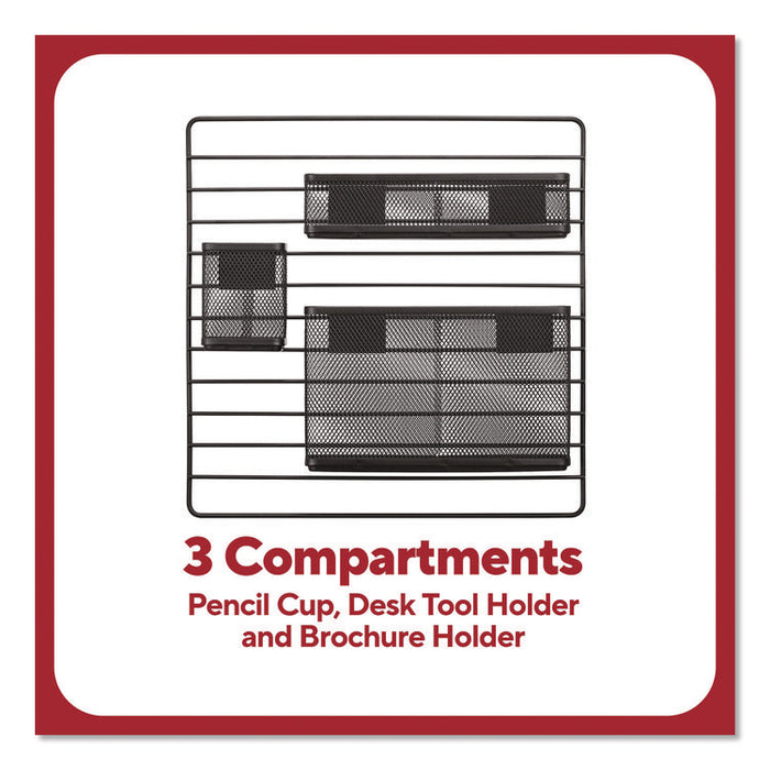 Metal Mesh 3-Compartment Cubicle/Wall-Mount Office Supplies Organizer, 15" x 15", Black