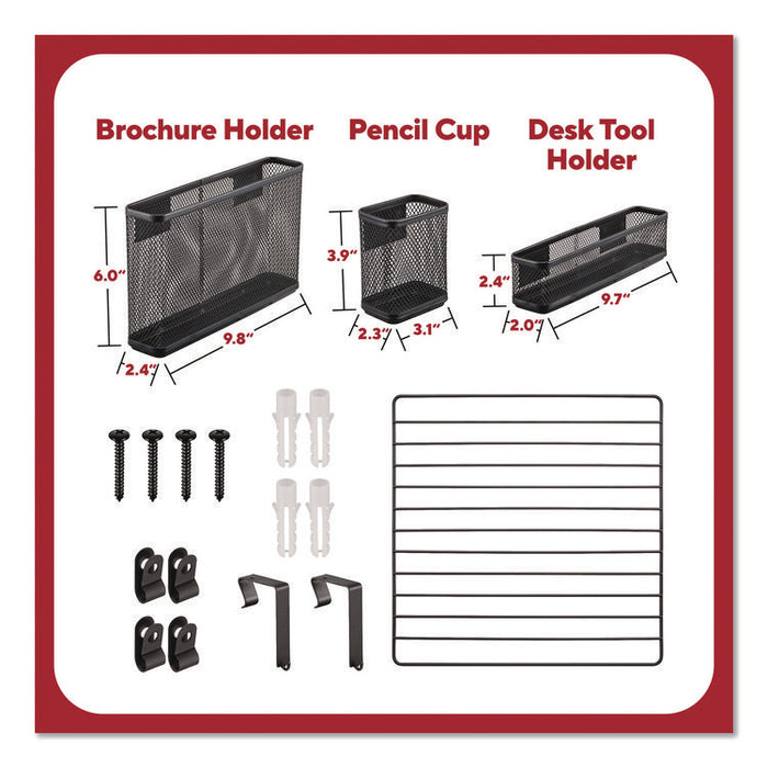 Metal Mesh 3-Compartment Cubicle/Wall-Mount Office Supplies Organizer, 15" x 15", Black