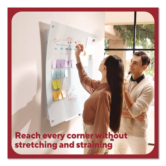 Curved Magnetic Glass Dry Erase Board, 3 ft x 4 ft, White Surface