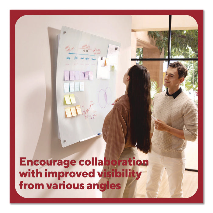 Curved Magnetic Glass Dry Erase Board, 3 ft x 4 ft, White Surface